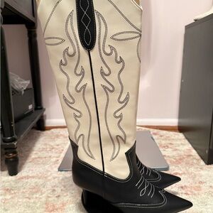 INC International Concepts Black and Cream Heeled Boots